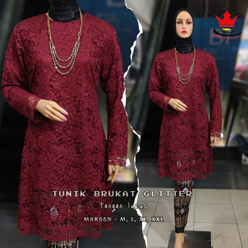 IndahKebaya | SETELAN KEBAYA TUNIK MODERN / DRESS KEBAYA MUSLIMAH / ROK PLISKET JUMBO / MOCCA DUSTY