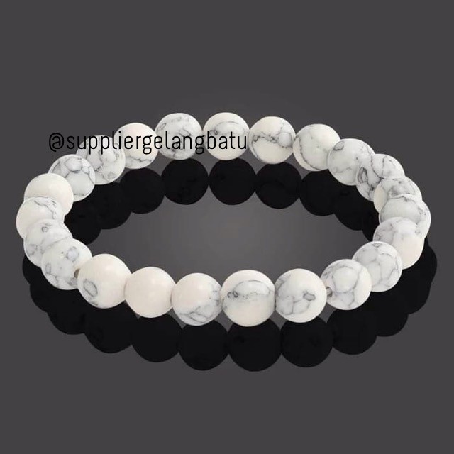 Gelang Batu pirus putih Original 6mm 8mm 10mm 12mm 14mm ukir premium aksesoris fashion pria wanita