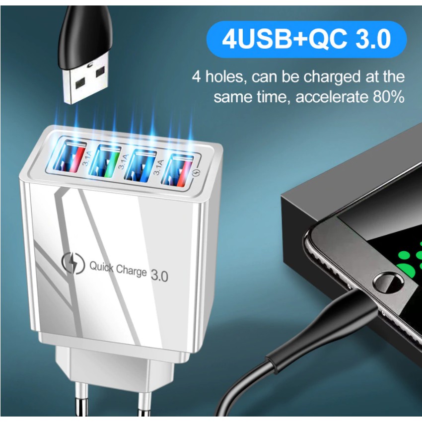 [COD] Adaptor Charger 4 port Fast Charging Qualcom Quick Charger 3.0