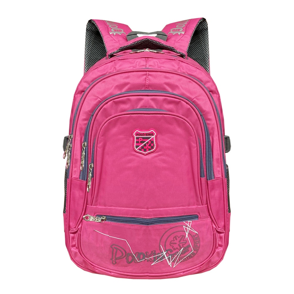 Free Ongkir!! Fashion Pria dan Wanita Tas Ransel Sekolah SD SMP SMA Tas Ransel Laptop Pria dan Wanita Tas POLO KING PL-18512 Tas Import Original - Pink + Bonus Raincover