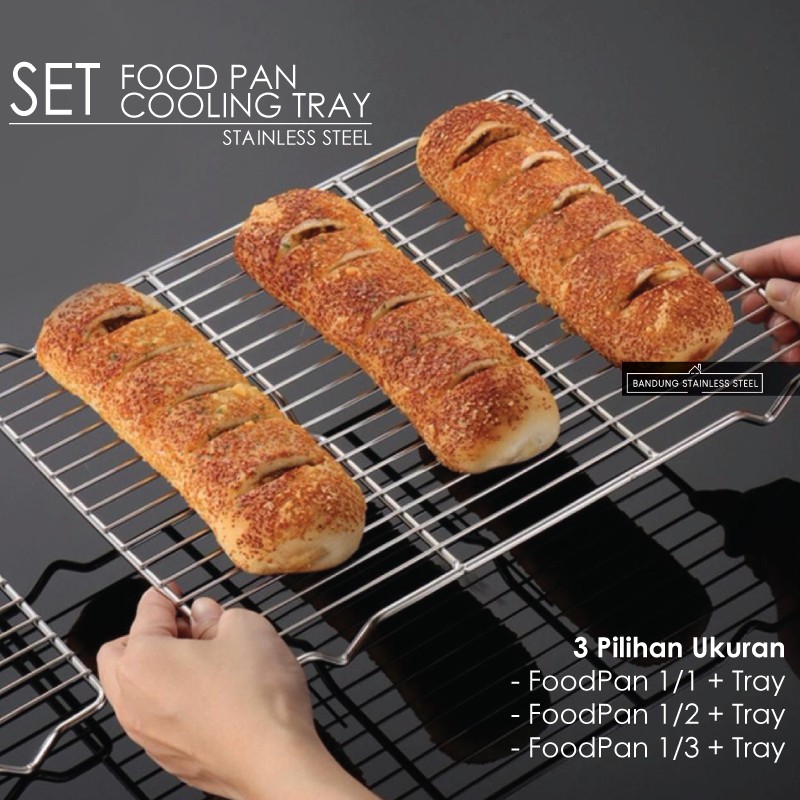 Cooling Tray SET Food Pan 1/3 Tatakan Saringan Peniris Minyak Panggangan Multifungsi Medium Large