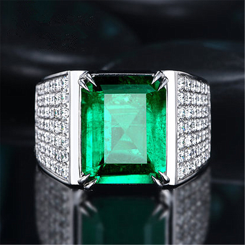 Cincin Emerald Platinum Pria Fashion Perhiasan Kawin Kristal Hijau Rings