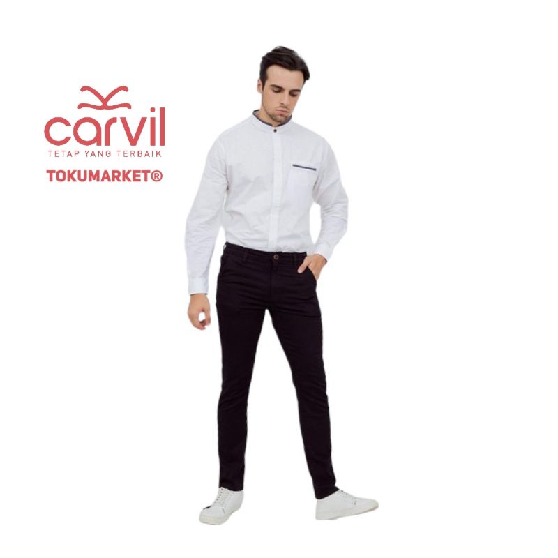 CARVIL Celana Jeans Pria Hitam Pekat Standar Polos Original Premium Cowok Dewasa Panjang Semi Slimfi