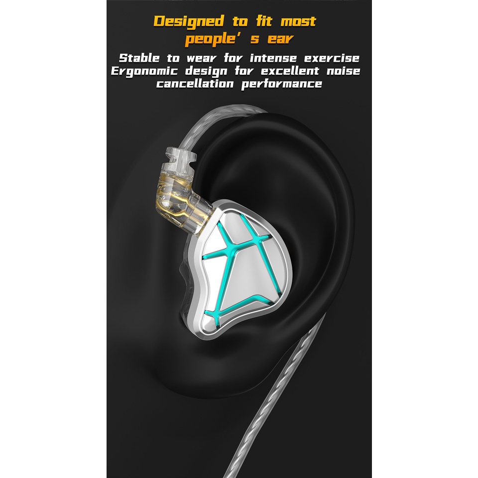 Kz ESX Earphone In Ear HIFI Bass Dinamis Dengan Kabel 2 Pin Ukuran 12MM Untuk Olahraga ZSX EDA