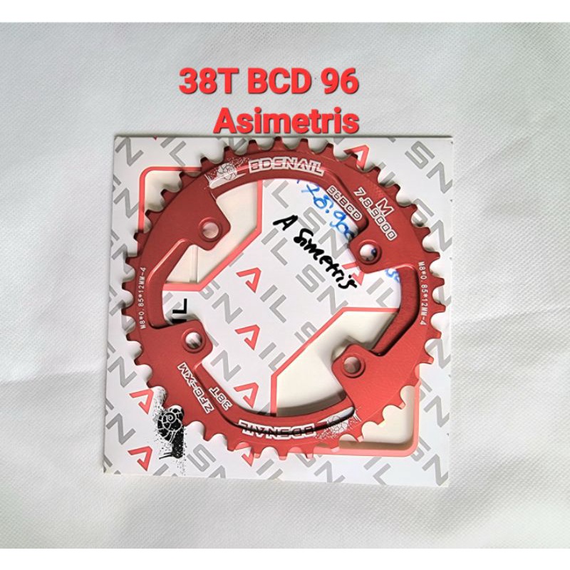 Snail Chainring 38T BCD 96 Asimetris Narrow Wide Chain ring Crank Arm Sepeda Merah