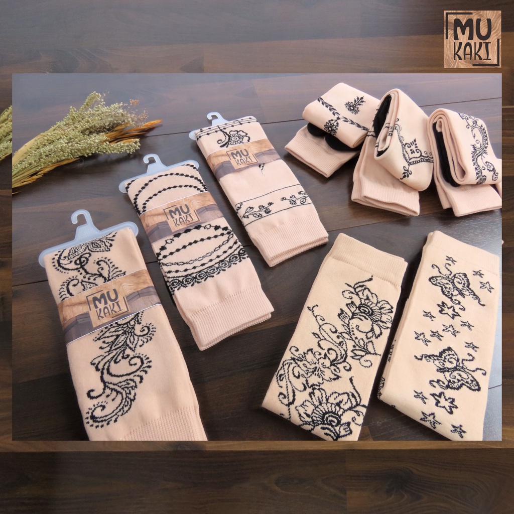 Kaos Kaki Jempol Motif Henna Cream Nylon Premium Mukaki