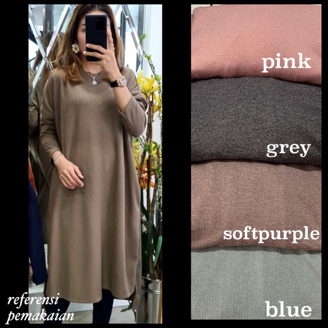 GTS TUNIK BORTEGA - KAOS RAJUT IMPORT MUSLIMAH JUMBO XXL MURAH GROSIR POLOS KNIT TEBAL ADEM MELAR
