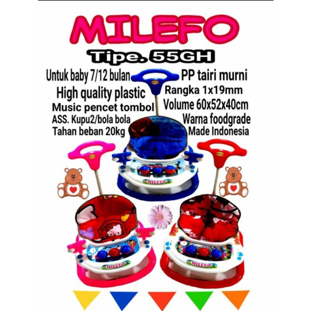 Baby Walker Milefo Musik Dorongan Mainan Bola+Pegangan Kupu2 Dorongan Roda 8pc Free Packing Dus+Bubble