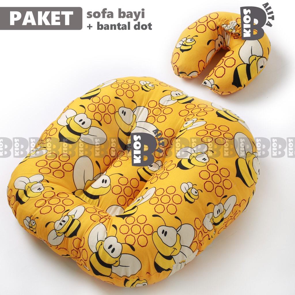 PAKET TEMPAT TIDUR KASUR BAYI 2in1 MULTIFUNGSI SOFA BAYI + BANTAL DOT BAYI