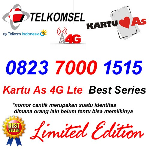 Nomor Cantik As 0823 7000 1515 Kartu Perdana Telkomsel 4G LTE