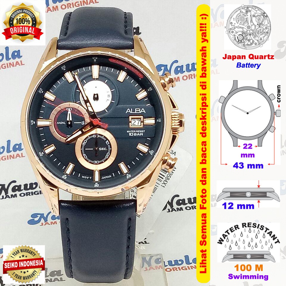 Alba Quartz AM3584X1 Chronograph Dark Blue - Jam Tangan Pria AM3584