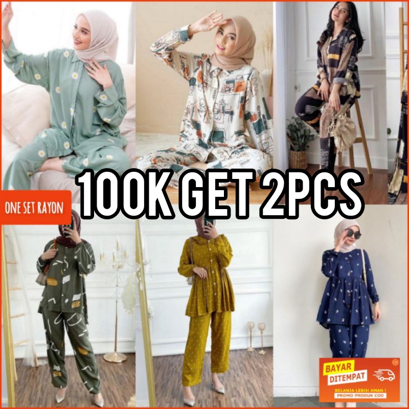 One Set Rayon Wanita One Set Jumbo Setcel Wanita LD 100 - 130