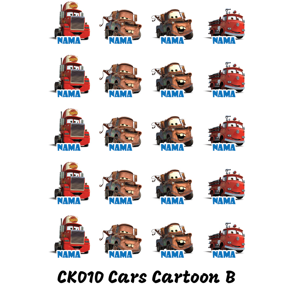 

Sticker Nama Cutting Label Waterproof Tahan Air Cars Cartoon B (CK010)