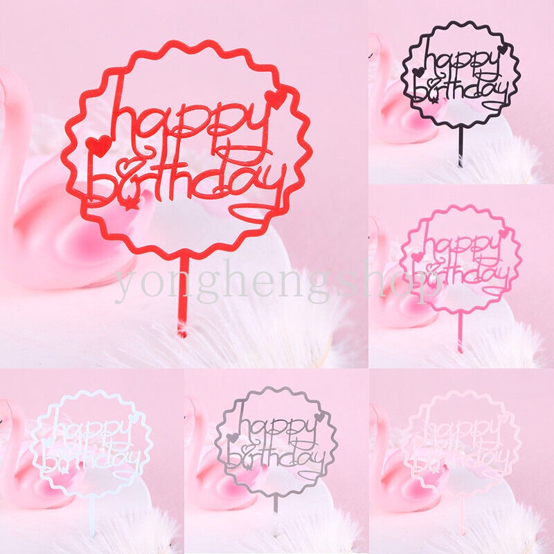 Topper Kue Cupcake Desain Happy Birthday Bahan Akrilik Untuk Dekorasi Pesta Baby Shower