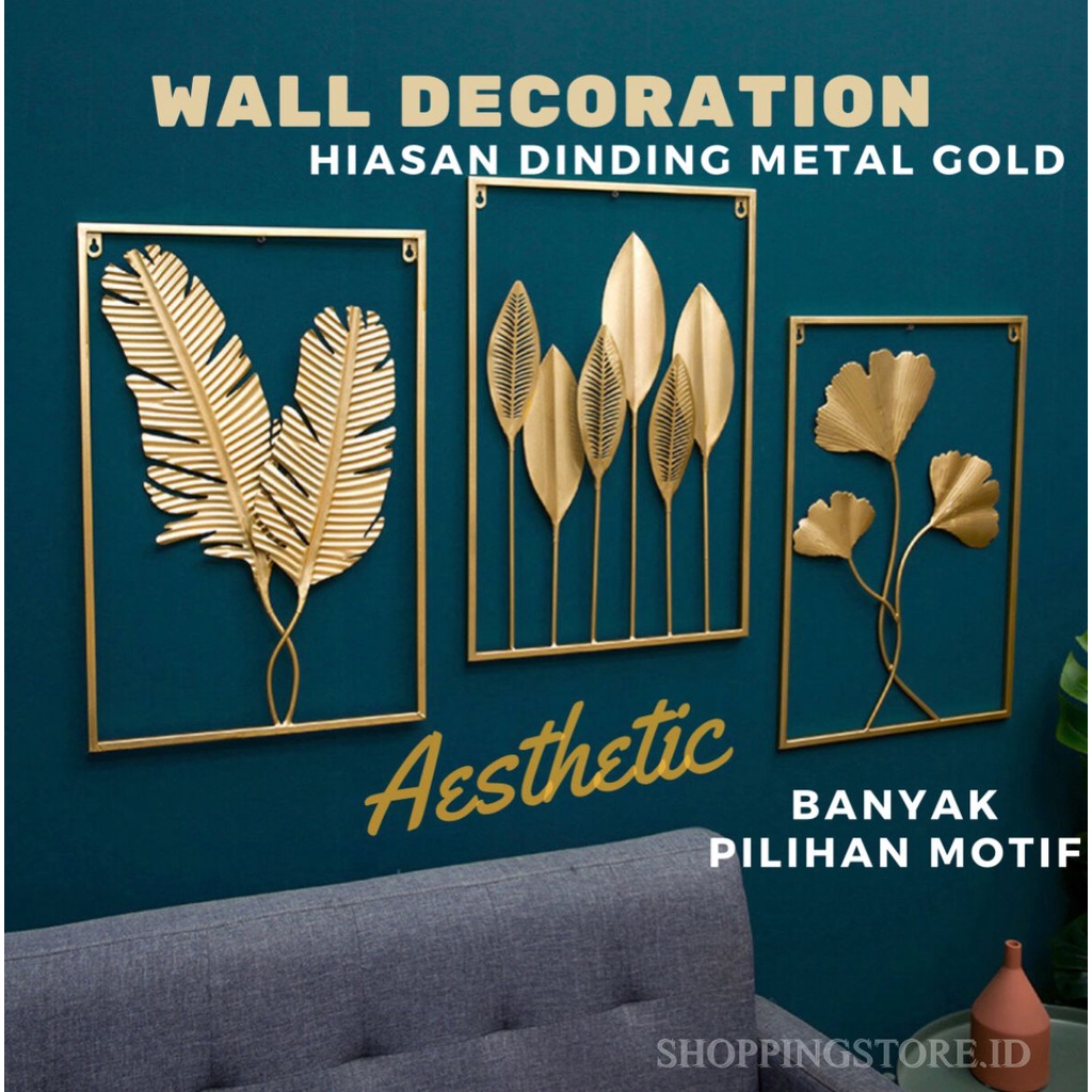 WallDecor Hiasan Dinding Frame Metal Gold / EMAS Daun Leaf Ginko Scandinavian/ WALL Decor Nordic /Ornaments / pajangan besi / tropical panjangan dinding