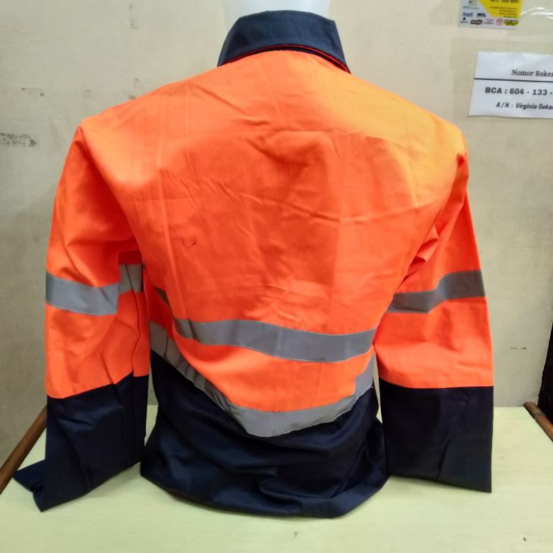 Baju Safety Kombinasi Lengan Panjang / Kemeja Kerja Proyek Atasan Kombinasi Orange