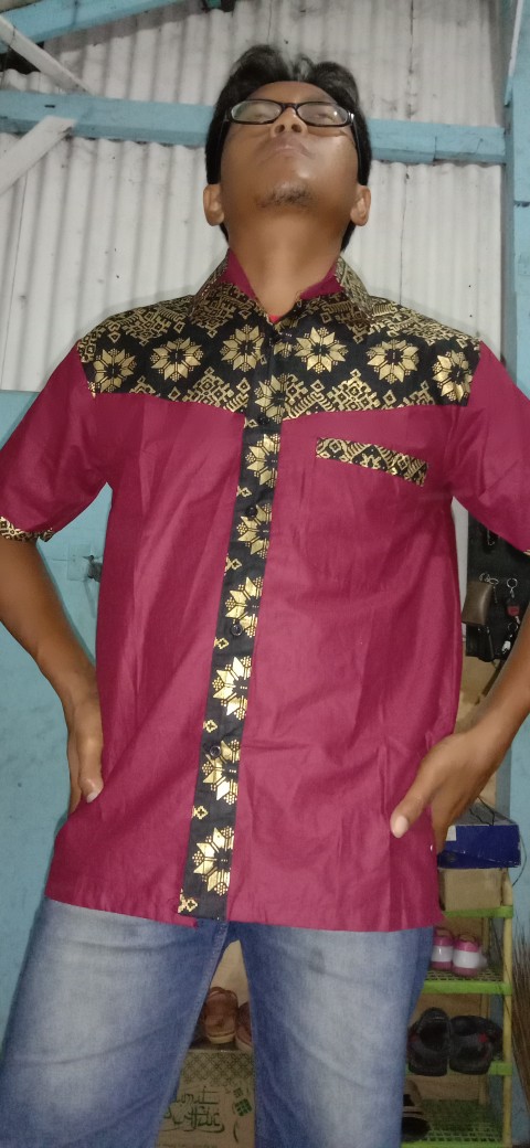 Kemeja Pria Cowok Cewek Casual Polos Kombinasi Batik Lengan Pendek Kemeja Kerja Premium Original
