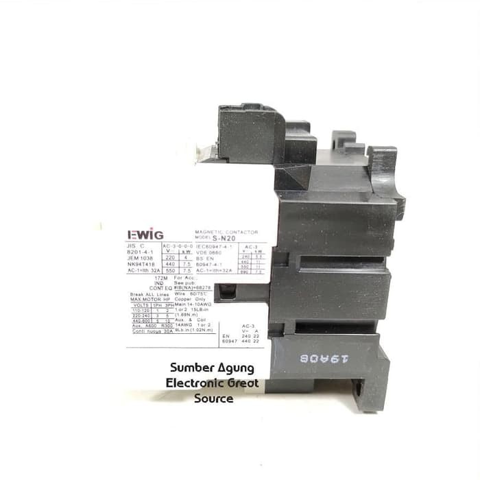 Magnetic Contactor EWIG SN20 20A 20 Ampere 220V Kontaktor Asli