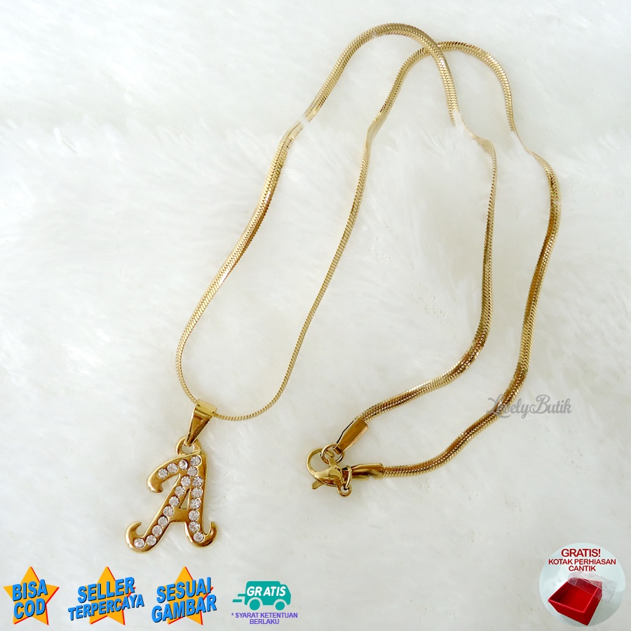 Lovelybutik - Kalung Inisial Huruf Titanium anti karat Kalung hurup Abjad Alphabet Ins A Klasik Bonus Kotak Perhiasan