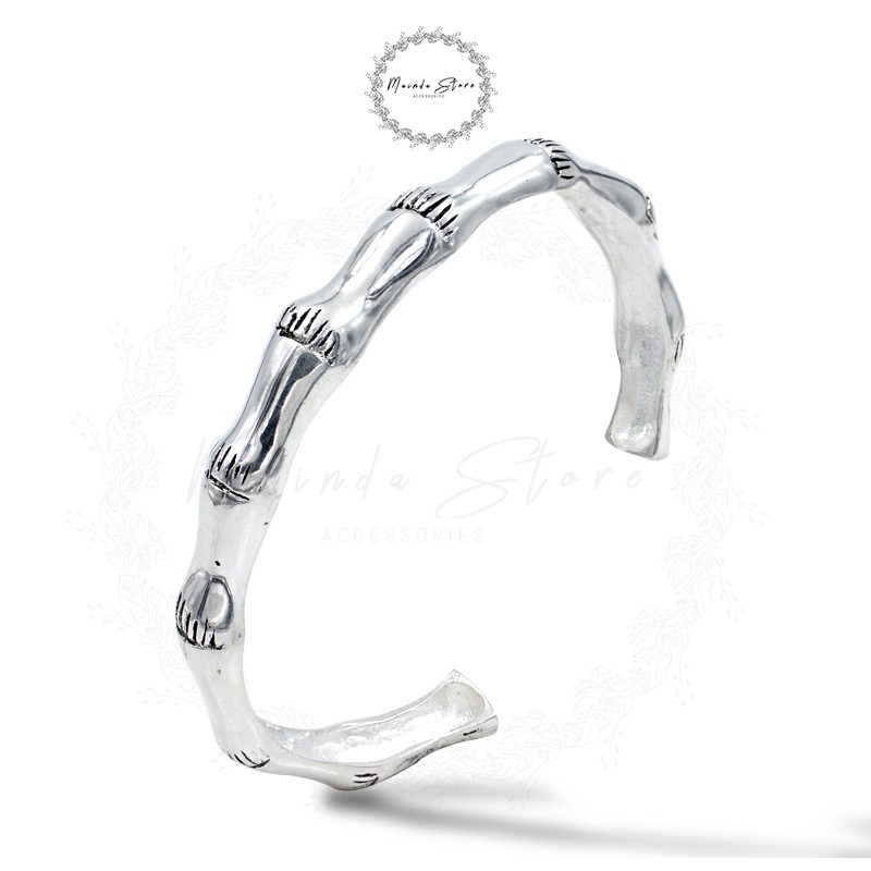Gelang Pria-Wanita Alloy Lapis Perak Alpaka Perak Bambu