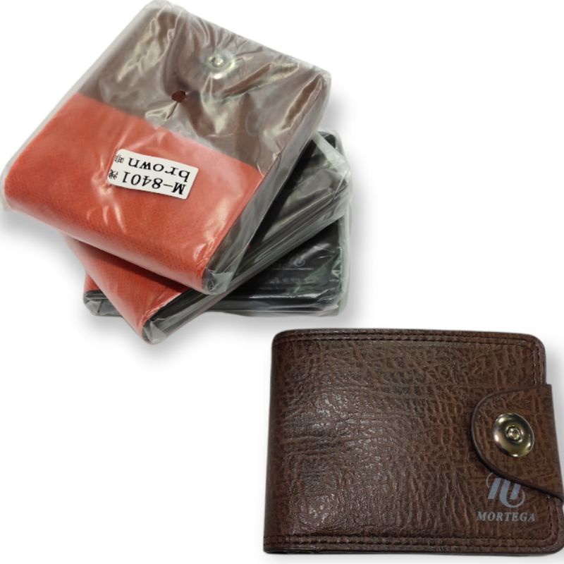 Dompet Pria Lipat Mortega Kancing M-8402 || Dompet Kukit PU Import-Mortega 8402 Coffee