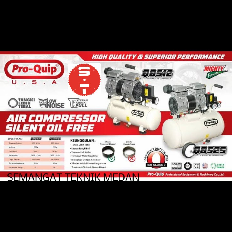 QOS25 COMPRESSOR KOMPRESSOR KOMPRESOR OILLESS SILENT 1HP 1 HP PROQUIP