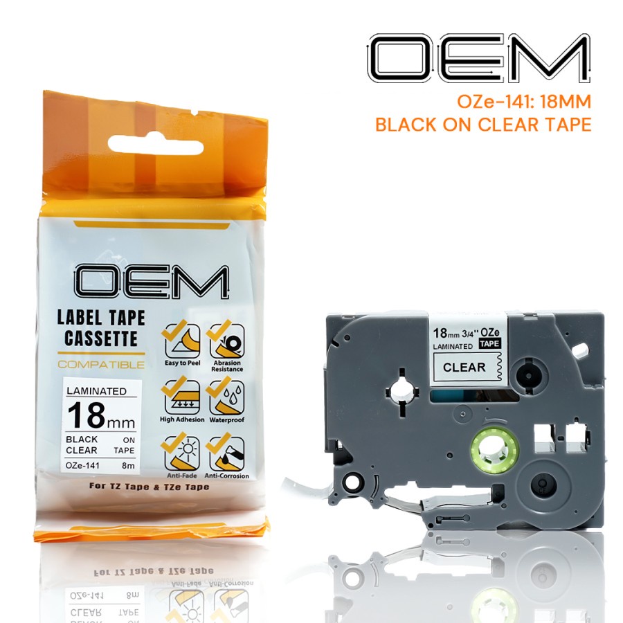 OEM OZe LABEL TAPE 18mm x 8m For Use On Brother PTouch