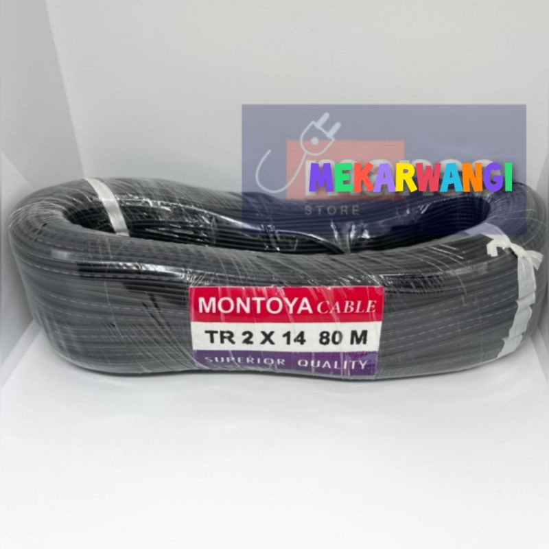 kabel TR 2X14 80M double hitam strip putih