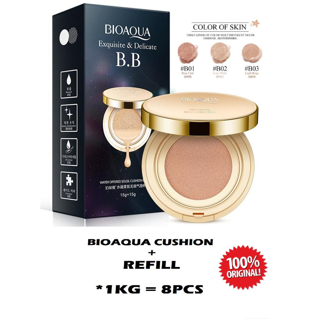 [ORI] Bioaqua Cushion BB Cream + Refill  Hydrating Soft &amp; Flawless Air Menjaga Make Up Tetap Cantik Seharian - BPOM 30 gr