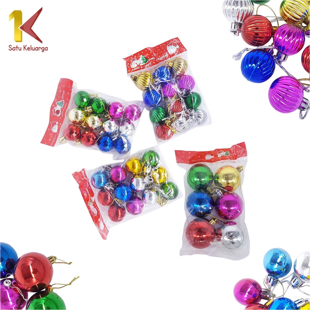 Satu Keluarga Gantungan Bola Kilap 6PCS - 12PCS C38 Aksesoris Hiasan Pohon Natal Ornamen Dekorasi Ru