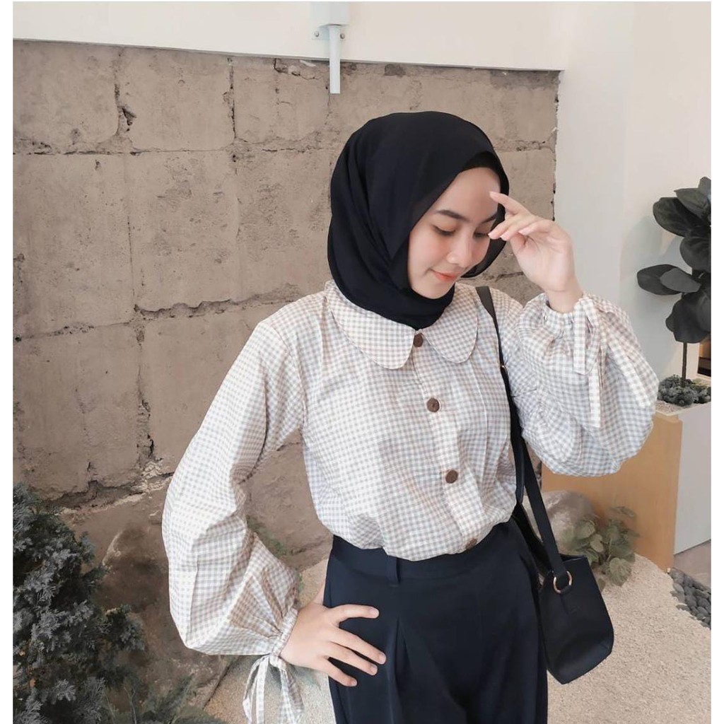 Baju Atasan Wanita Top Blouse Fashion Kerja Kantor Ootd Kekinian Model Lengan Balon Terbaru 2021 Shopee Indonesia