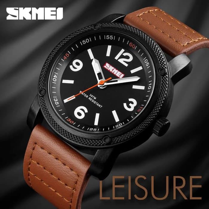 JAM TANGAN SKMEI PRIA ORIGINAL CASUAL TALI KULIT TANGGAL AKTIF TAHAN AIR BERGARANSI SIMPLE
