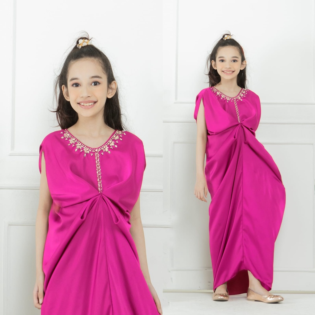 HOPYLOVY Kaftan Anak Perempuan Baju Kaftan Bahan Satin Triana Kid