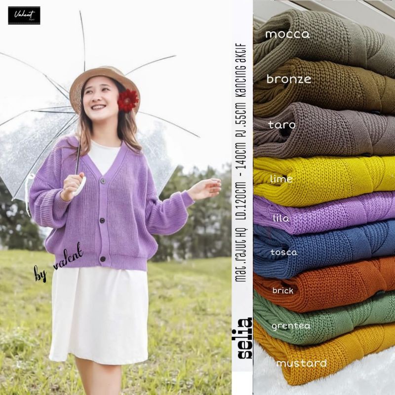 Selia kardigan rajut kancing semi crop oversized / Knit Cardy premium 7Gauge