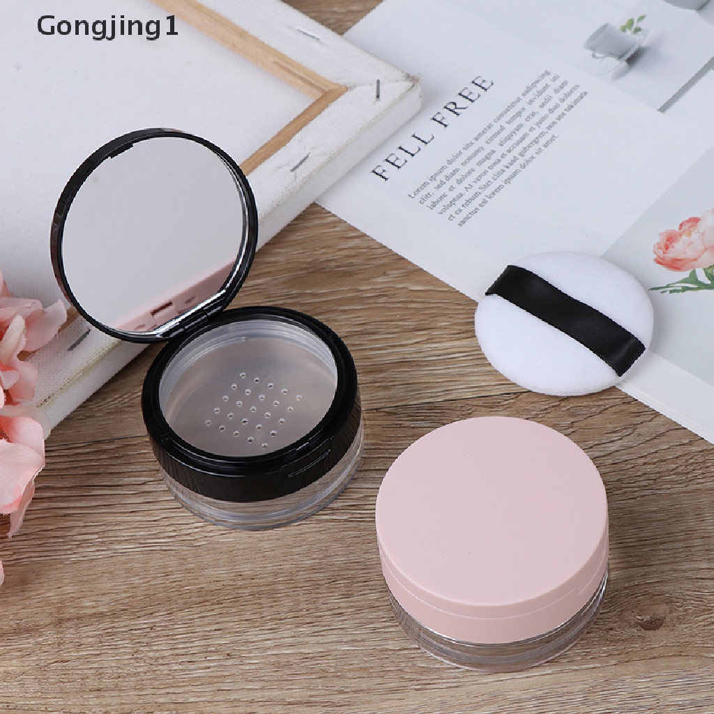 Gongjing1 Kotak Kontainer Kosong Dengan 7 Sekat + Cermin + Puff Untuk Kosmetik / Makeup