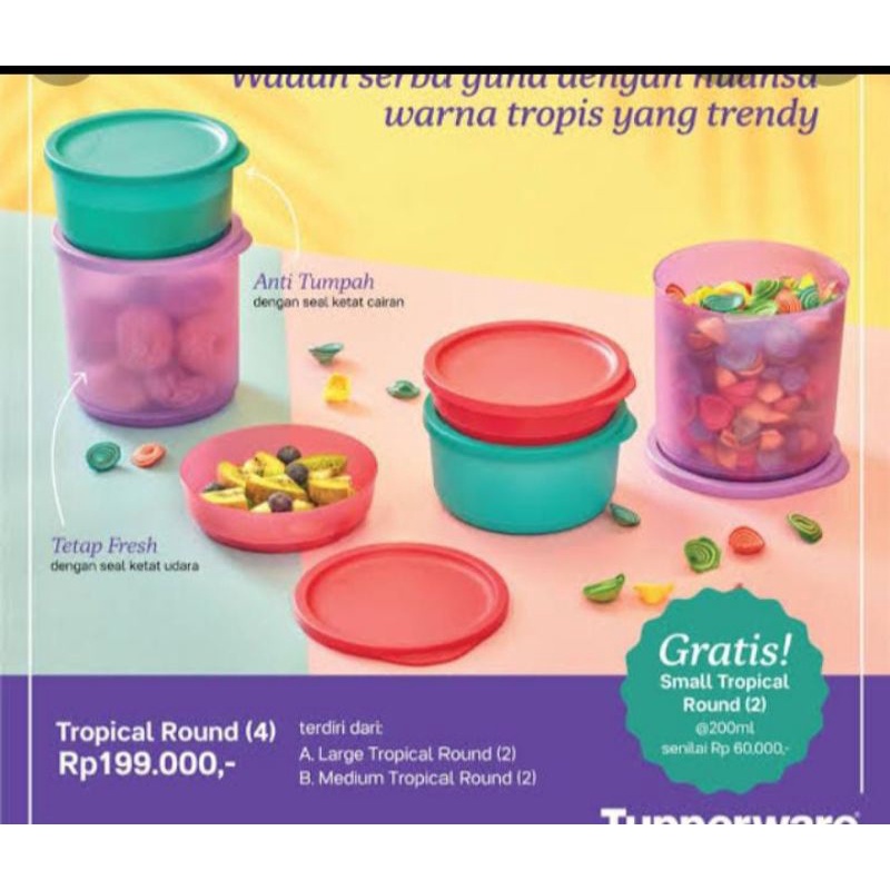 Tropical Round Tupperware Isi 6 / toples snack tupperware / toples jajan tupperware / toples lebaran