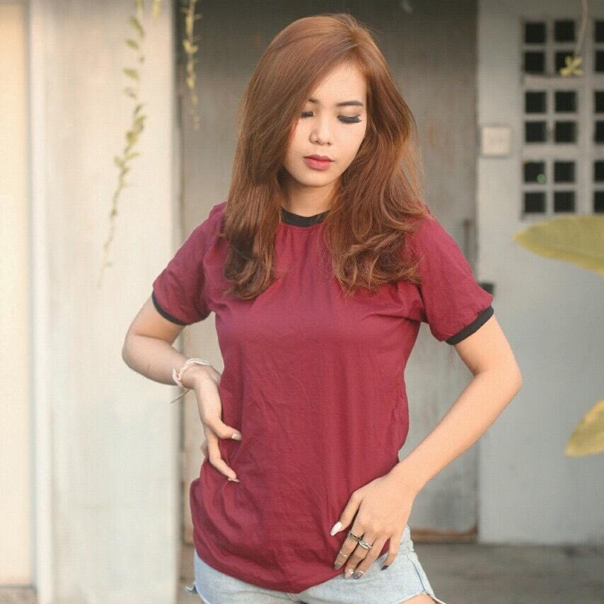 kaos ringer tee polos wanita