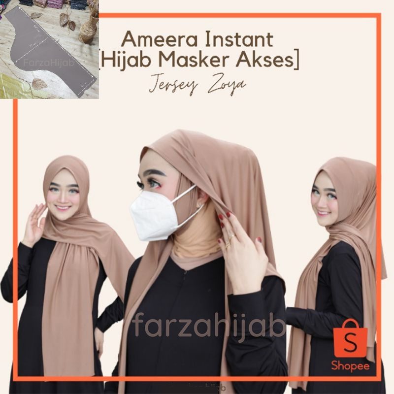 [HIJAB MASKER AKSES] Pastan Ameera Instant Medina Pashmina Instan Royal New Normal Variasi Lubang Te