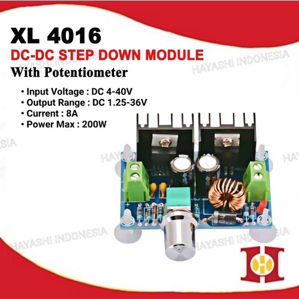 Step Down DC DC 8A 200W Modul Penurun Tegangan Dengan Potensio XL4016