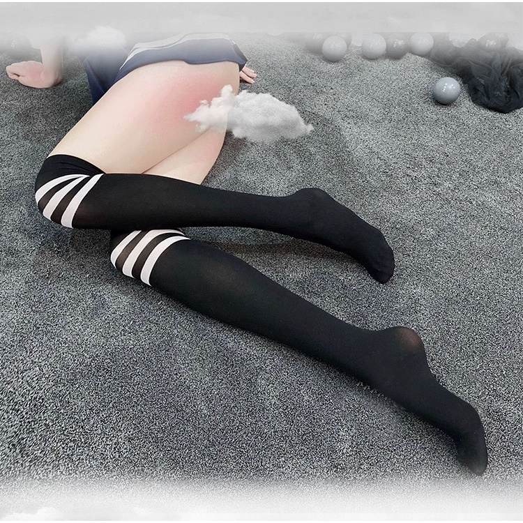 kaus kaki Wanita setinggi lutut bergaris Kaos Kaki Panjang Gaya Korea Jepang Style Socks Siswa Garis 3D52