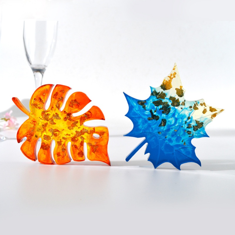 SIY  5Pcs Large Size Leaves Coaster Silicone Resin Mold Tropical Maple Leaf Resin Casting Mold Resin Concrete Mold Art Crafts