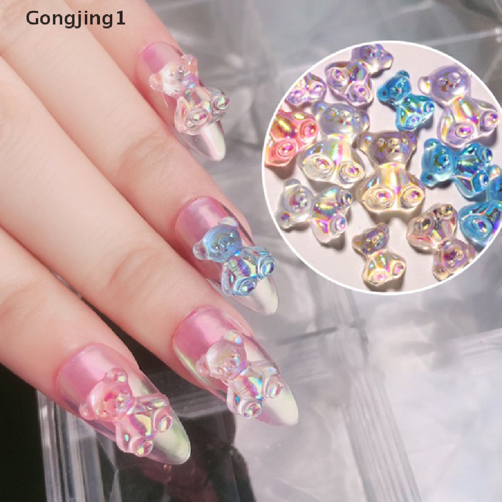 Gongjing1 6pcs Dekorasi Nail Art 3D Bentuk Beruang 3 Ukuran