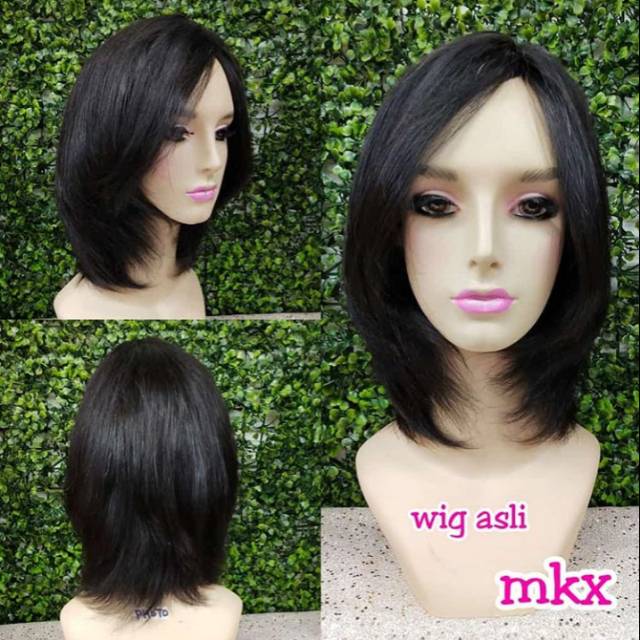 Rambut asli Wanita.Wig rambut asli pendek segi