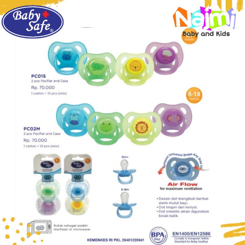 PC01S PC02M Baby Safe Air Flow Pacifier Empeng Soother Bayi Babysafe Newborn 6m 18m