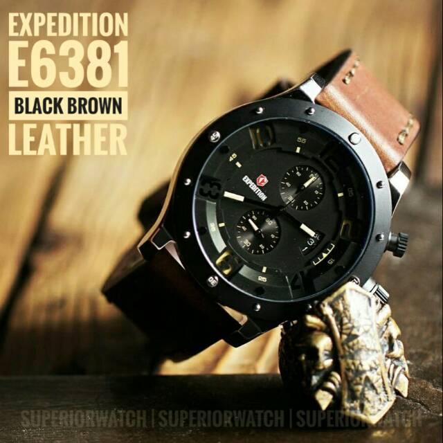 Jam Tangan Original Kulit Expedition E6381 Black Brown Leather Expedition 6381 Hitam Kulit Coklat