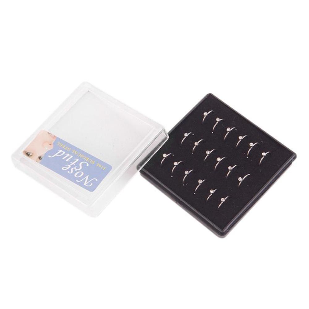 Timekey 18Pcs Anting Tindik Hidung Bahan Surgical Steel Hias Kristal F9O4