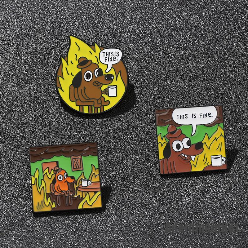 (Adornmentno1) Bros / Pin Enamel Bentuk Kartun Anjing Tulisan This Is Fine Fire