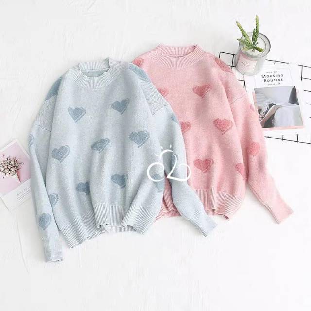 Sweater wanita motif heart sweater import musim dingin /winter pullover