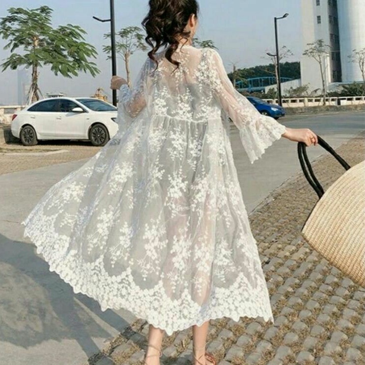 0740 Baju outwear outer cardigan lace bordir putih wanita import baju auter kardigan luaran kerja ka