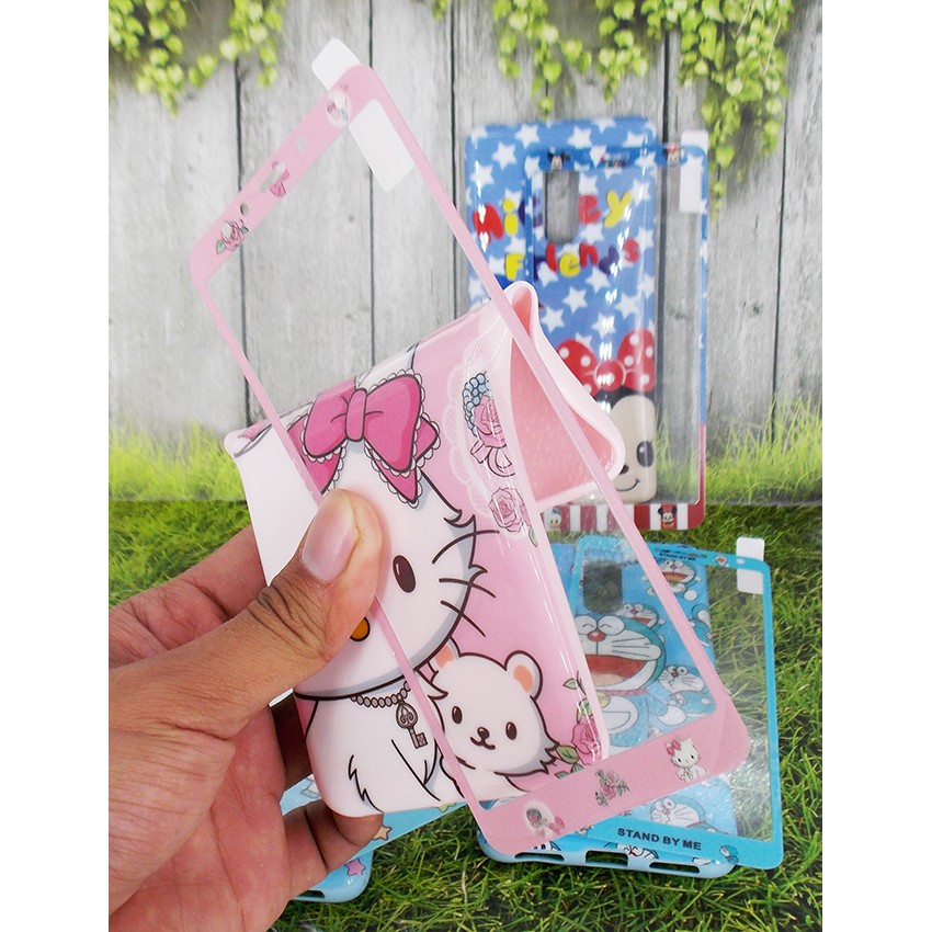 CASE JELLY GLOSY CHARACTER + TEMPERED 360 JELLY GLOSSY 3 For HP SAMSUNG/OPPO/REALME/VIVO/XIAOM